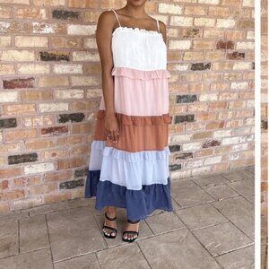 She + Sky Bella Tiered Color Block Ruffle Midi Dress